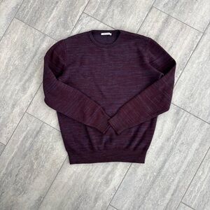 Classic Mens Crewneck Knit Sweater Burgundy Navy Colored Pattern Cotton Large